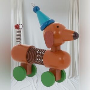 NEW Large Wooden Dachshund Ornament with Blue Hat